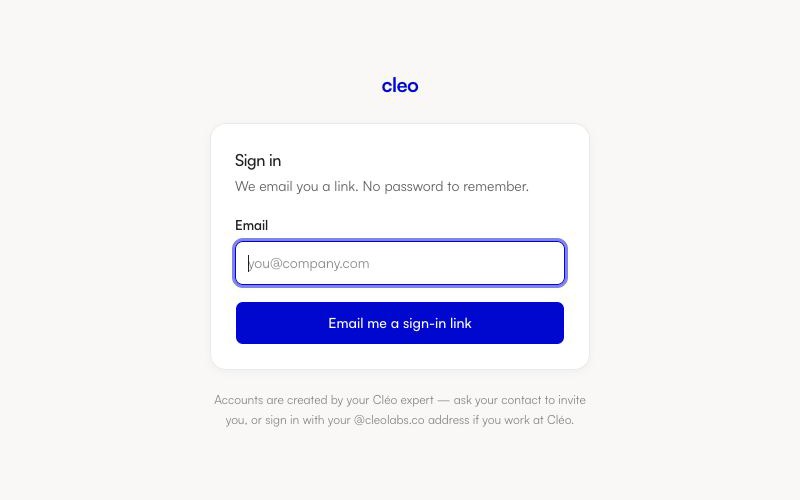 Page de connexion de l'espace client Cleo